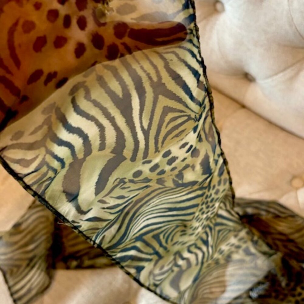 Olive & Black Zebra Print poly-chiffon Scarf - 58" X 5.5" - Picture 3 of 4